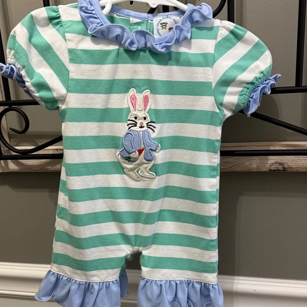 Cute Striped Romper with Bunny Patch 3 M Easter 🐣